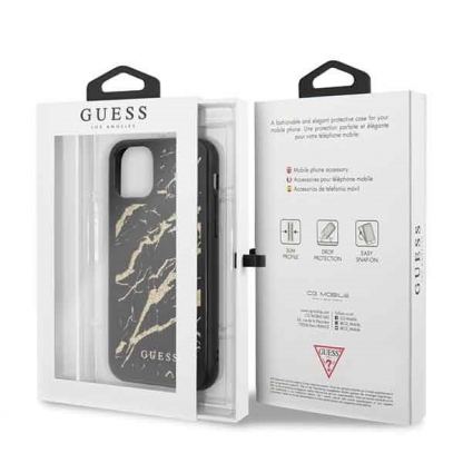 Guess Marble Glass Case - дизайнерски кейс с висока защита за iPhone 11 Pro (черен) 7