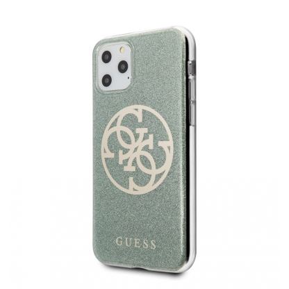 Guess Circle Glitter 4G Case - дизайнерски кейс с висока защита за iPhone 11 Pro (зелен) 2