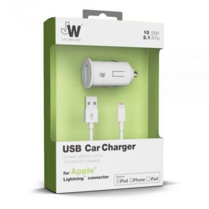 Just Wireless USB Car Charger - зарядно за кола с USB изход и Lightning кабел за iPhone, iPad и устройства с Lightning порт (бял) 2