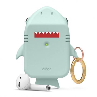 Elago Airpods Shark Design Silicone Case - силиконов калъф с карабинер за Apple Airpods и Apple Airpods 2 (зелен)