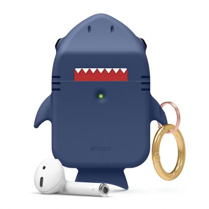 Elago Airpods Shark Design Silicone Case - силиконов калъф с карабинер за Apple Airpods и Apple Airpods 2 (син)