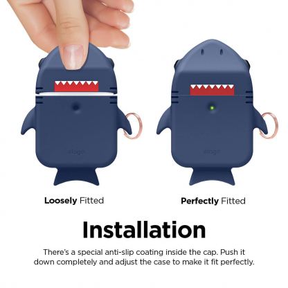 Elago Airpods Shark Design Silicone Case - силиконов калъф с карабинер за Apple Airpods и Apple Airpods 2 (син) 4