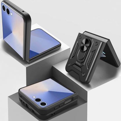 Хибриден удароустойчив кейс с пръстен против изпускане за Samsung Galaxy Z Flip8 - Techsuit CamShield Case (черен) 3