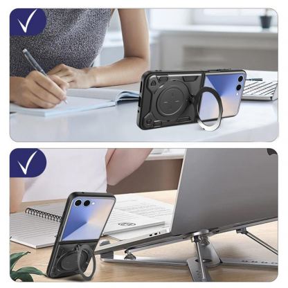 Хибриден удароустойчив кейс с вградена поставка за Samsung Galaxy Z Flip8 - Techsuit CamGuard Pro Case (червен) 2