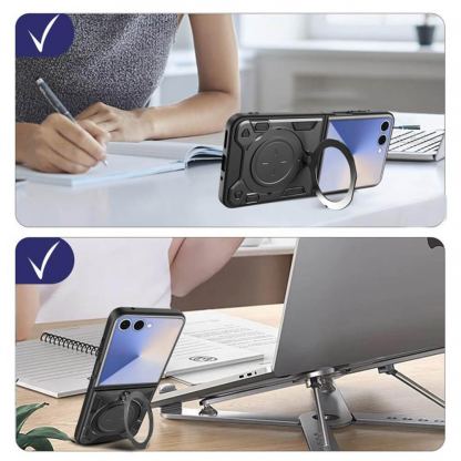 Хибриден удароустойчив кейс с вградена поставка за Samsung Galaxy Z Flip8 - Techsuit CamGuard Pro Case (розово злато) 4