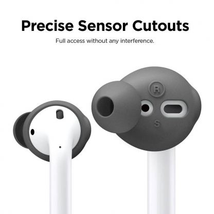 Elago Airpods Basic Cover with Carrying Pouch Case - силиконов калъф с карабинер и силиконови накрайници за Apple Airpods и Apple Airpods 2 (сив) 5