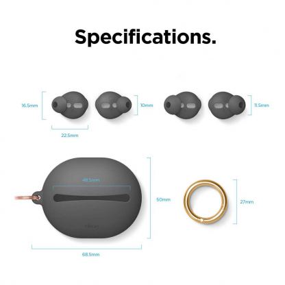 Elago Airpods Basic Cover with Carrying Pouch Case - силиконов калъф с карабинер и силиконови накрайници за Apple Airpods и Apple Airpods 2 (сив) 6