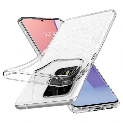 Spigen Liquid Crystal Glitter Case - тънък качествен силиконов (TPU) калъф за Samsung Galaxy S20 Ultra (прозрачен)  2