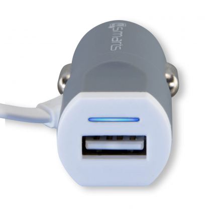 4smarts MultiCord Car Charger MicroUSB + USB-C - зарядно за кола с кабел за microUSB и USB-C стандарти за MacBook 12 и мобилни устройства (бял-сив) 2