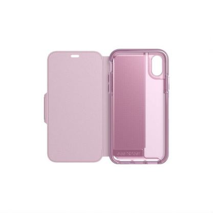 Tech21 Evo Wallet Kenley Case - кожен флип калъф с висока защита за iPhone XS, iPhone X (розов) 4