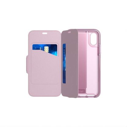 Tech21 Evo Wallet Kenley Case - кожен флип калъф с висока защита за iPhone XS, iPhone X (розов) 6