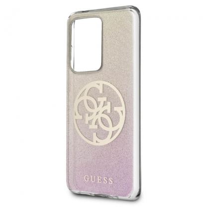 Guess Glitter 4G Circle Logo Case - дизайнерски кейс с висока защита за Samsung Galaxy S20 Ultra (розов) 3