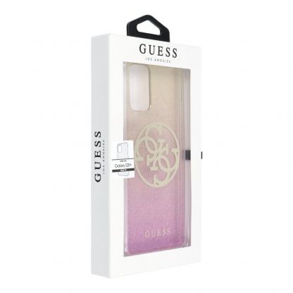 Guess Glitter 4G Circle Logo Case - дизайнерски кейс с висока защита за Samsung Galaxy S20 Plus (розов) 2