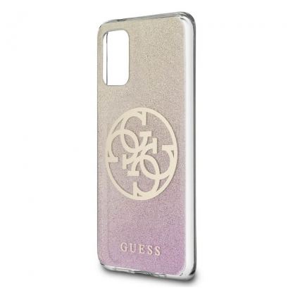 Guess Glitter 4G Circle Logo Case - дизайнерски кейс с висока защита за Samsung Galaxy S20 Plus (розов) 3