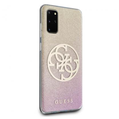 Guess Glitter 4G Circle Logo Case - дизайнерски кейс с висока защита за Samsung Galaxy S20 Plus (розов) 6
