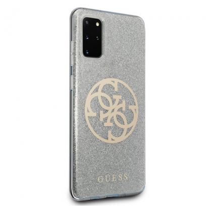 Guess Glitter 4G Circle Logo Case - дизайнерски кейс с висока защита за Samsung Galaxy S20 Plus (сив) 2