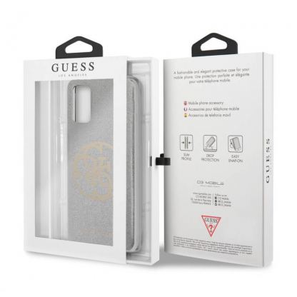 Guess Glitter 4G Circle Logo Case - дизайнерски кейс с висока защита за Samsung Galaxy S20 Plus (сив) 7