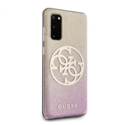 Guess Glitter 4G Circle Logo Case - дизайнерски кейс с висока защита за Samsung Galaxy S20 (розов) 3