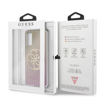 Guess Glitter 4G Circle Logo Case - дизайнерски кейс с висока защита за Samsung Galaxy S20 (розов) 4