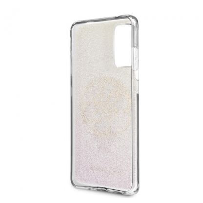 Guess Glitter 4G Circle Logo Case - дизайнерски кейс с висока защита за Samsung Galaxy S20 (розов) 5