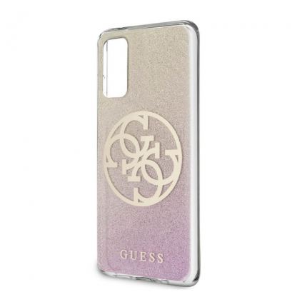 Guess Glitter 4G Circle Logo Case - дизайнерски кейс с висока защита за Samsung Galaxy S20 (розов) 6