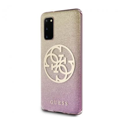 Guess Glitter 4G Circle Logo Case - дизайнерски кейс с висока защита за Samsung Galaxy S20 (розов) 7