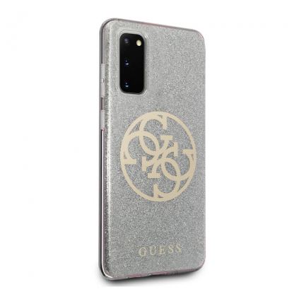 Guess Glitter 4G Circle Logo Case - дизайнерски кейс с висока защита за Samsung Galaxy S20 (сив) 6