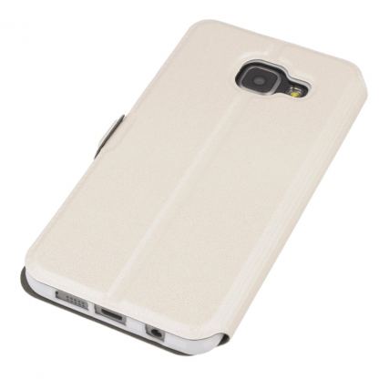 Wallet Flip Case - кожен калъф, тип портфейл и поставка за Samsung Galaxy A7 (2016) (бял) 2