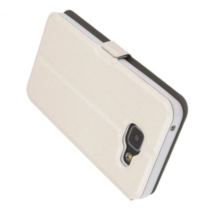Wallet Flip Case - кожен калъф, тип портфейл и поставка за Samsung Galaxy A7 (2016) (бял) 3
