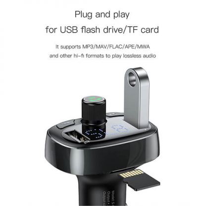 Baseus T-Typed Bluetooth FM Transmitter - блутут FM трансмитер и зарядно за кола за мобилни устройства (черен) 4