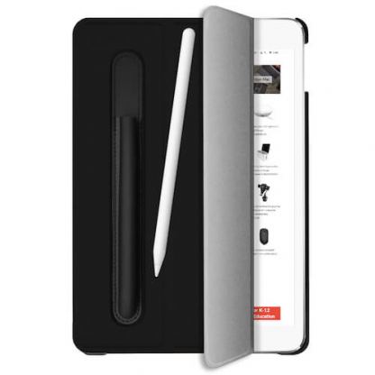Macally Stand Pen Case - полиуретанов калъф и поставка с отделение за Apple Pencil за iPad 7 (2019) (черен) 5