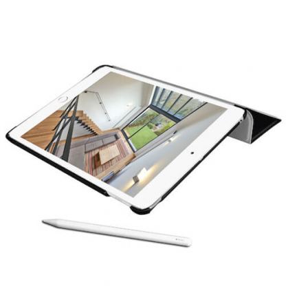 Macally Stand Pen Case - полиуретанов калъф и поставка с отделение за Apple Pencil за iPad 7 (2019) (черен) 6