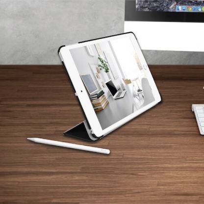 Macally Stand Pen Case - полиуретанов калъф и поставка с отделение за Apple Pencil за iPad 7 (2019) (черен) 13