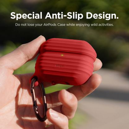 Elago Airpods Pro Waterproof Hang Case - водоустойчив силиконов калъф с карабинер за Apple Airpods Pro (червен) 4