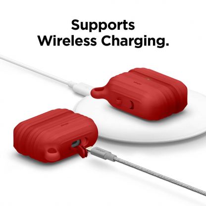 Elago Airpods Pro Waterproof Hang Case - водоустойчив силиконов калъф с карабинер за Apple Airpods Pro (червен) 5