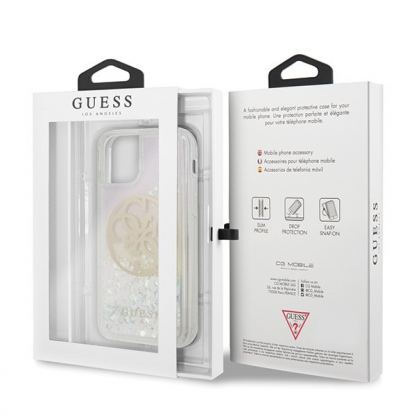 Guess Circle Liquid Glitter Hard Case - дизайнерски кейс с висока защита за iPhone 11 Pro (розов) 7