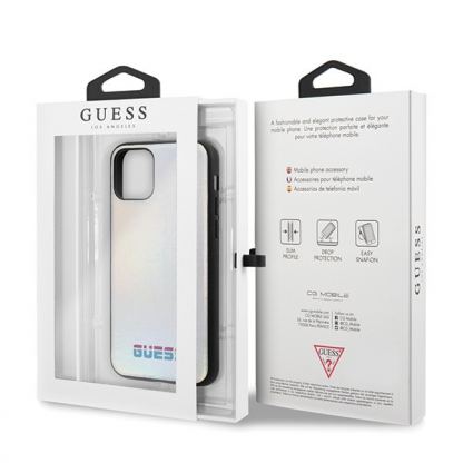 Guess Iridescent Leather Hard Case - дизайнерски кожен кейс за iPhone 11 Pro (сребрист) 7