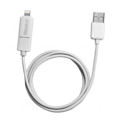 Comma Light Dural 2 in 1 Cable - универсален кабел с Lightning и MicroUSB конектори (бял) 2