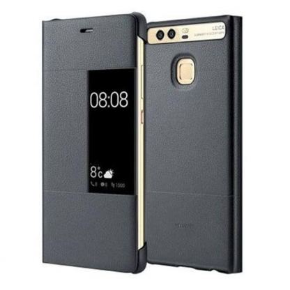 Huawei Flip Case with Window - оригинален кожен калъф с отвор за дисплея за Huawei P9 Plus (тъмносив) 4