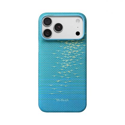  Кевларен кейс с MagSafe за iPhone 18 Pro Max, iPhone 17 Pro Max - Pitaka Edge Ultra-Slim Glints of Gold Lucid Blue Aramid Fiber Case 3