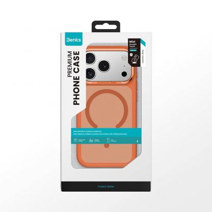 Хибриден удароустойчив кейс с MagSafe за iPhone 18 Pro, iPhone 17 Pro - Benks Magnetic Mist Metal Frame Case (оранжев) 11