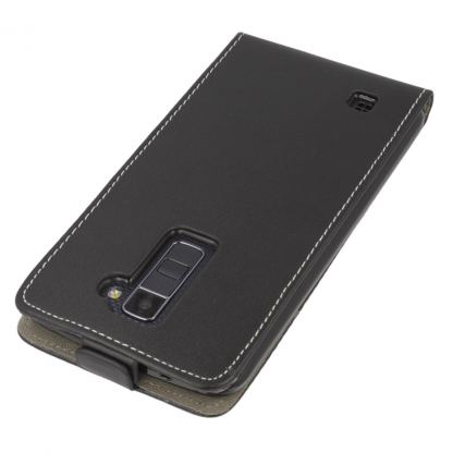 Leather Pocket Flip Case - вертикален кожен калъф с джоб за LG K10 (черен) 2