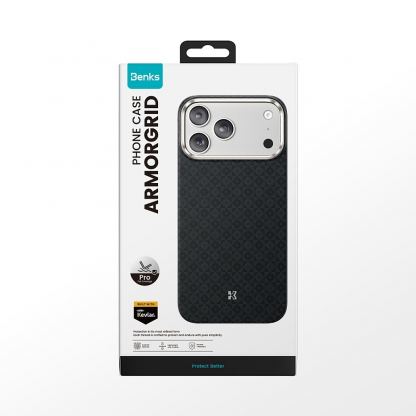 Удароустойчив кевларен кейс с MagSafe за iPhone 18 Pro Max, iPhone 17 Pro Max - Benks Magnetic Armor Pro Armor Grid Kevlar Metal Frame 600D Case Camera Control Button (black) 12
