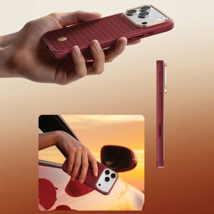 Удароустойчив кевларен кейс с MagSafe за iPhone 18 Pro, iPhone 17 Pro - Benks Magnetic Armor Pro Armor Grid Kevlar Metal Frame 600D Camera Control Button Case (red) 6