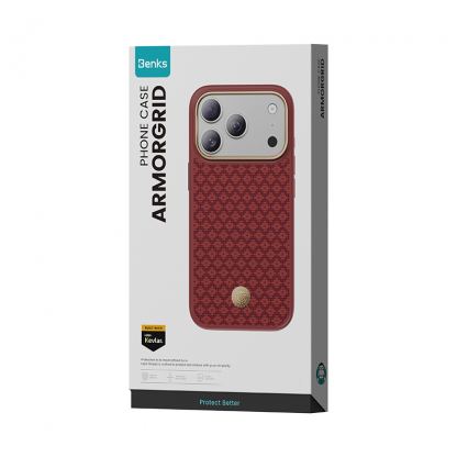 Удароустойчив кевларен кейс с MagSafe за iPhone 18 Pro, iPhone 17 Pro - Benks Magnetic Armor Pro Armor Grid Kevlar Metal Frame 600D Camera Control Button Case (red) 9
