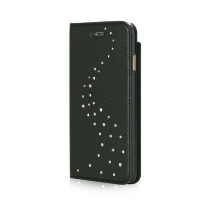 Bling My Thing Primo Milky Way Angel Tears - кожен калъф, тип портфейл с кристали Сваровски за iPhone SE 2020, iPhone 7, iPhone 8 (черен) 2