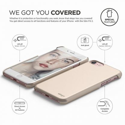 Elago S7 Slim Fit 2 Case + HD Clear Film - поликарбонатов кейс и HD покритие за iPhone SE 2020, iPhone 7, iPhone 8 (златист) 6