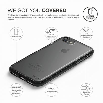 Elago Dualistic Case - хибриден кейс (поликарбонат + TPU) и HD покритие за iPhone 7, iPhone 8 (черен) 5