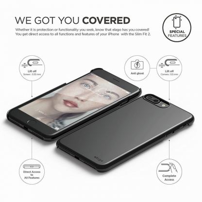 Elago S7 Slim Fit 2 Case + HD Clear Film - поликарбонатов кейс и HD покритие за iPhone 7 Plus, iPhone 8 Plus (черен-мат) 5