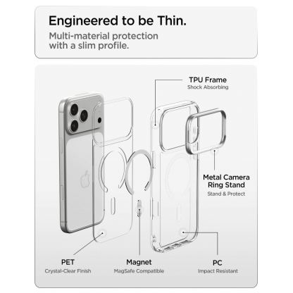 Хибриден кейс с висока степен на защита с MagSafe за iPhone 18 Pro Max, iPhone 17 Pro Max - Spigen Ultra Hybrid Optik S MagSafe (clear silver) 8